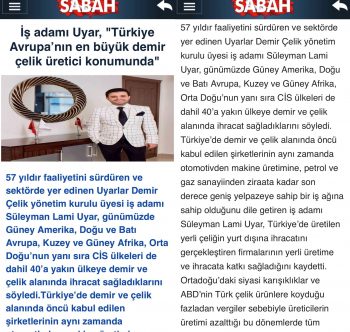 “İş Adamı Uyar, “Türkiye Avrupa’nın en büyük Demir Çelik Üreticisi konumunda”