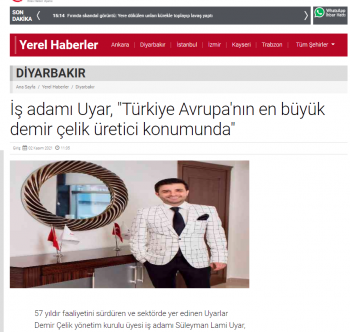 İş adamı Uyar, “Türkiye Avrupa’nın en büyük demir çelik üretici konumunda”