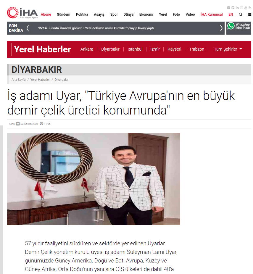 İş adamı Uyar, “Türkiye Avrupa’nın en büyük demir çelik üretici konumunda”